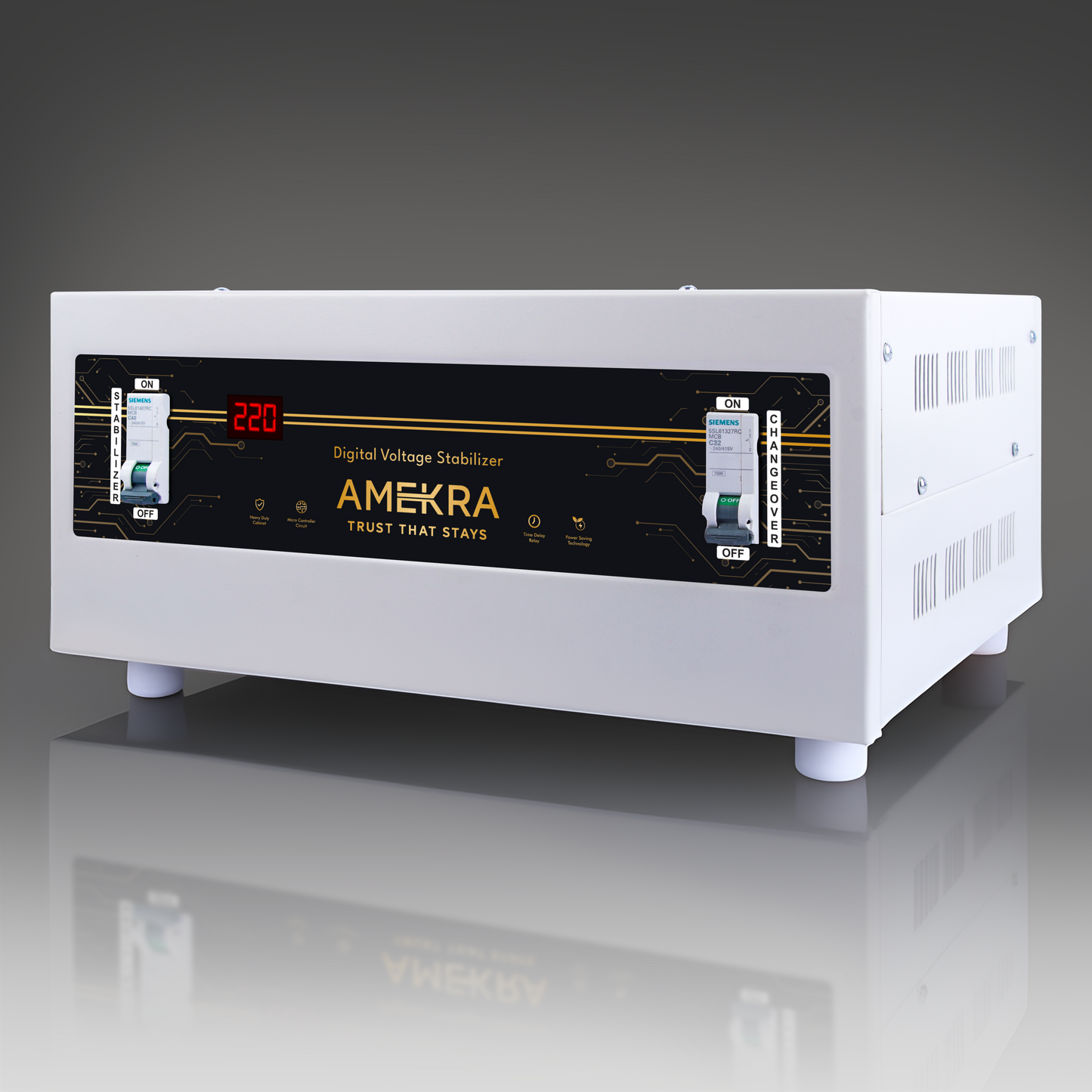 Amekra - Table Top Mainline Voltage Stabilizer for Home - 10KVA - 90V - 8000W - Aluminium