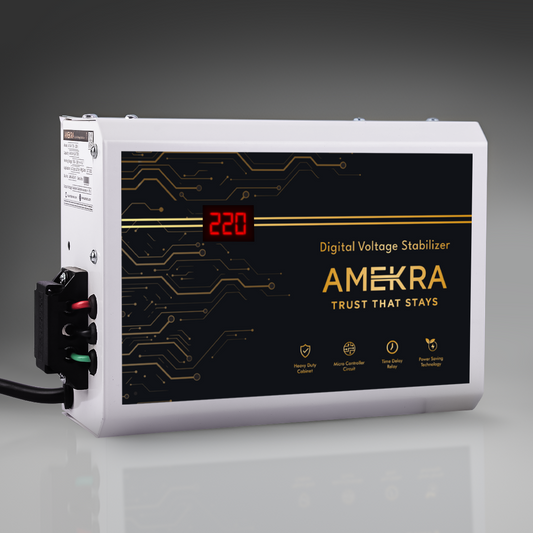 Amekra- Wall Mount AC Voltage Stabilizer for Upto 1.5, 2.0 Ton - 5KVA - 90V Digital - Copper