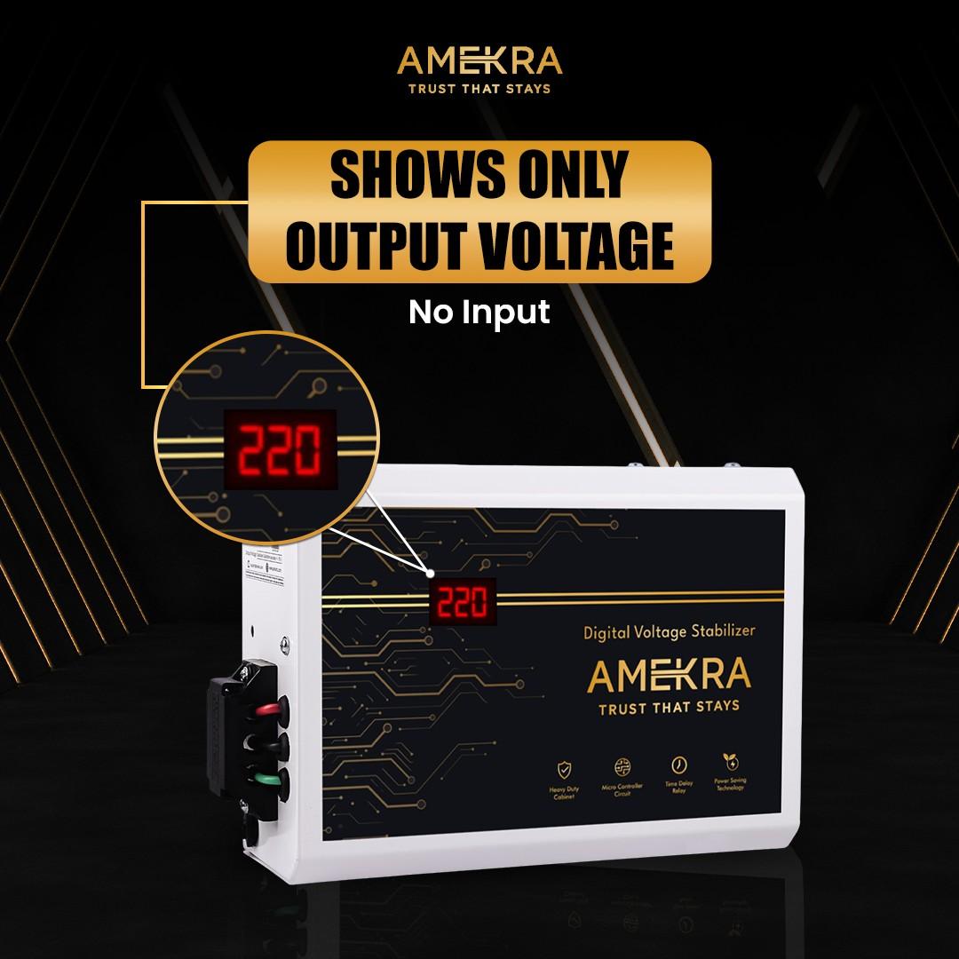 Amekra Digital Voltage Stabilizer for AC Upto 1.5 ton, 1.0, 0.8 Ton AC 4-KVA 170V - 270V 3200W Aluminium (White)