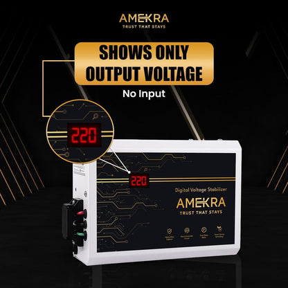 Amekra Digital Voltage Stabilizer for AC Upto 1.5 ton, 1.0, 0.8 Ton AC 4-KVA 170V - 270V 3200W Aluminium (White)