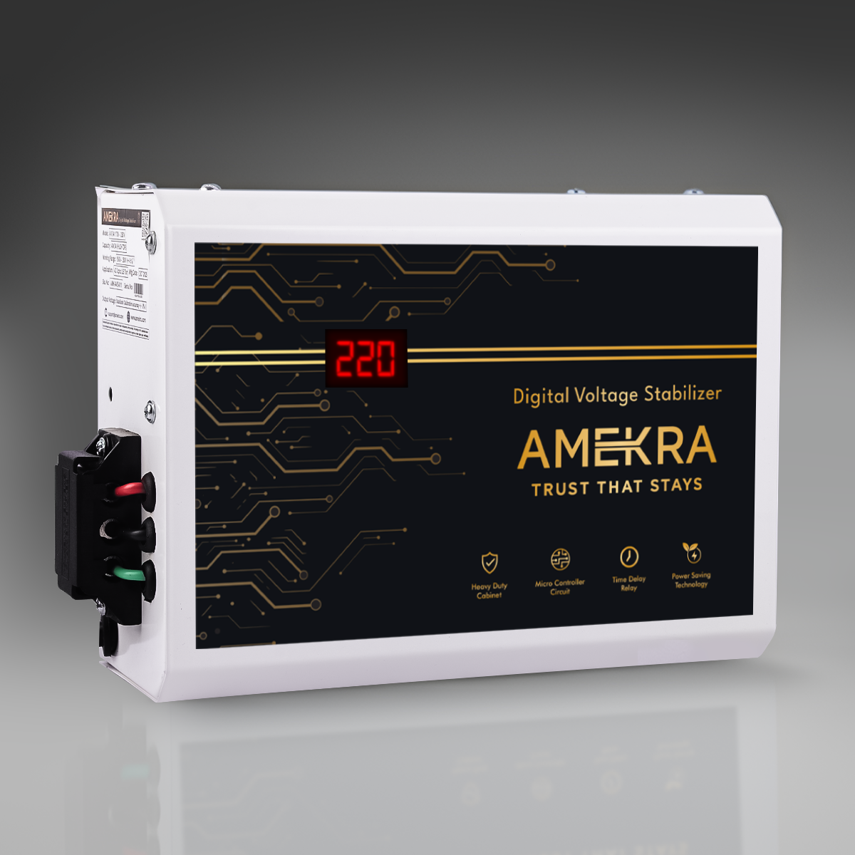 Amekra - Wall Mount Stabilizer for AC Upto 0.8, 1.0, 1.5 Ton - 4KVA - 170V DIGITAL DISPLAY- Aluminium