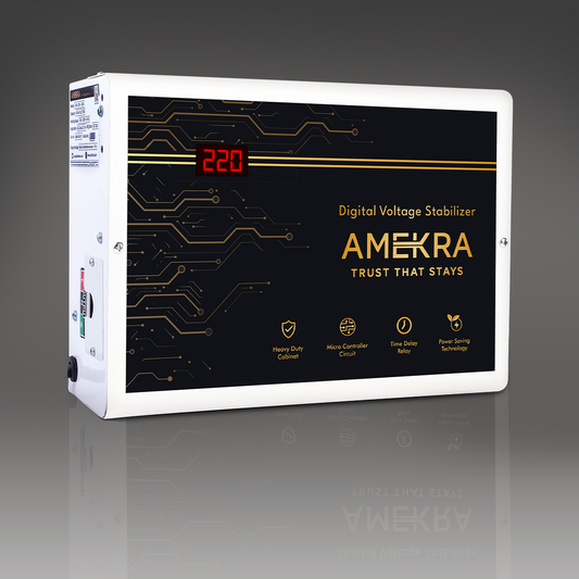 Amekra- Wall Mount AC Voltage Stabilizer for Upto 1.5, 2.0 Ton - 5KVA - 90V Digital - Copper
