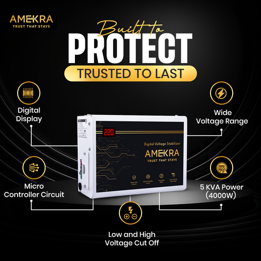 Amekra - Wall Mount AC Voltage Stabilizer for Upto 1.5, 2.0 Ton- 5KVA - 150V Digital - Aluminium