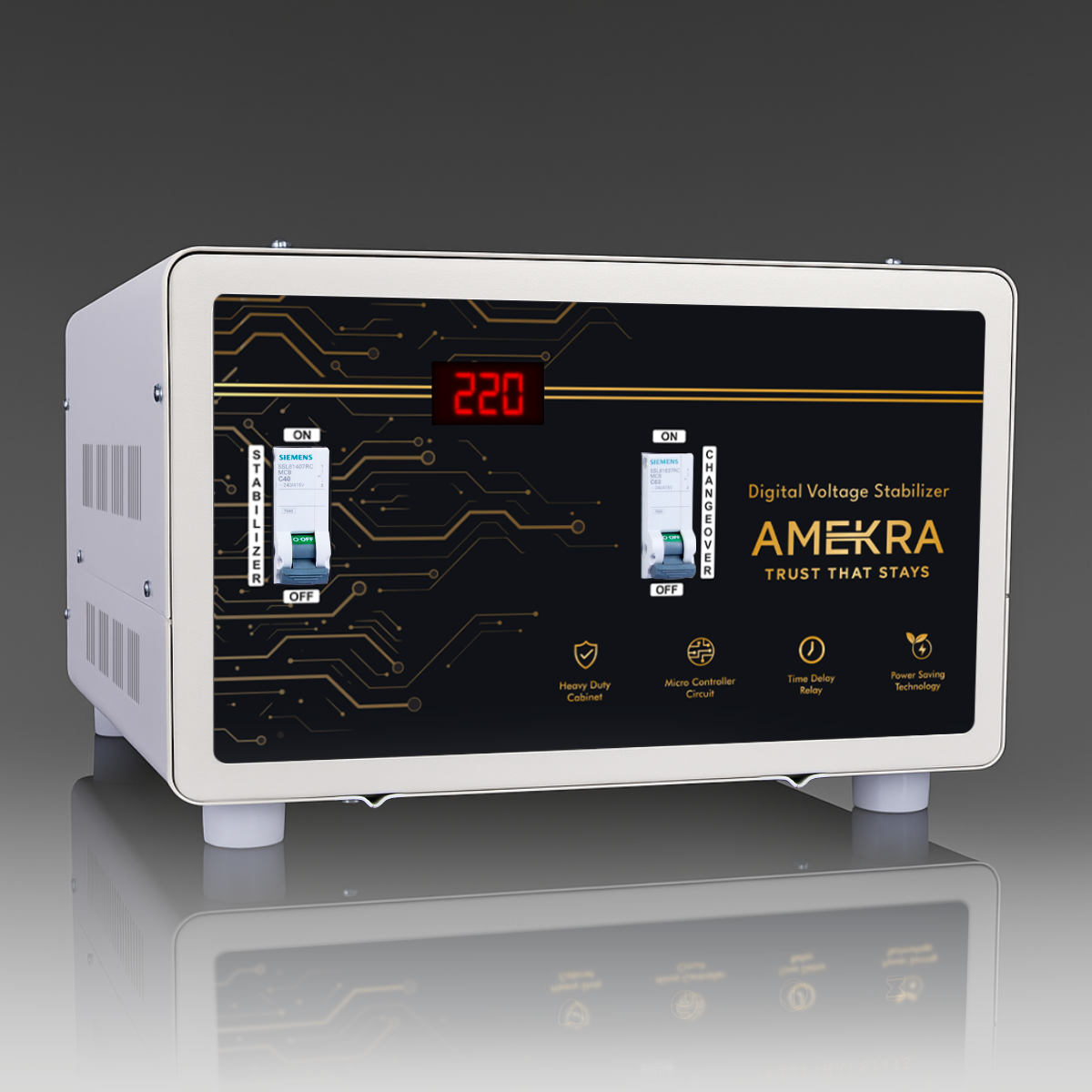 Amekra - Table Top Mainline Voltage Stabilizer for Home - 15KVA - 130V - 12000W - Aluminium