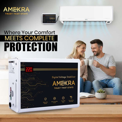 Amekra AC Stabilizer for Upto 1.5 Ton - 4 KVA 165V (White) - (Digital Display - Input and Output)