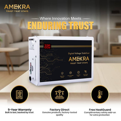 Amekra AC Stabilizer for Upto 1.5 Ton - 4 KVA 165V (White) - (Digital Display - Input and Output)