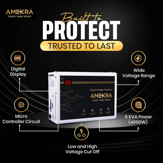 Amekra AC Stabilizer for Upto 1.5 Ton - 4 KVA 165V (White) - (Digital Display - Input and Output)