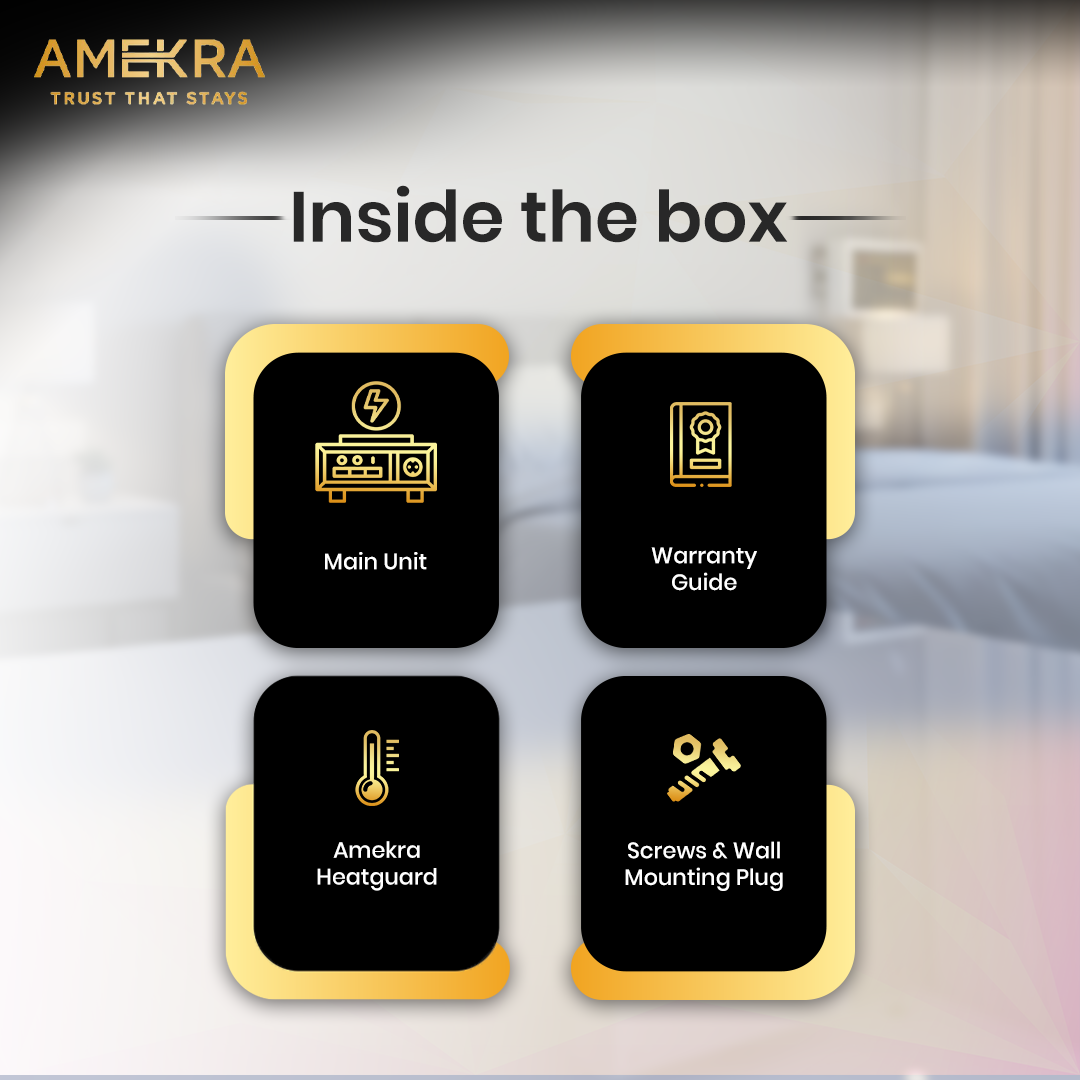 Amekra 4KVA 130V AC stabilizer inside packaging with components and accessories