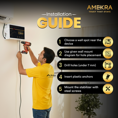 Installation guide illustration for Amekra AC voltage stabilizer