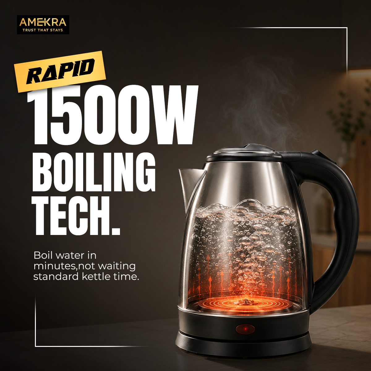 AMEKRA 1.8 L Electric Kettle – 1500W Rapid Boiling Electric Kettle
