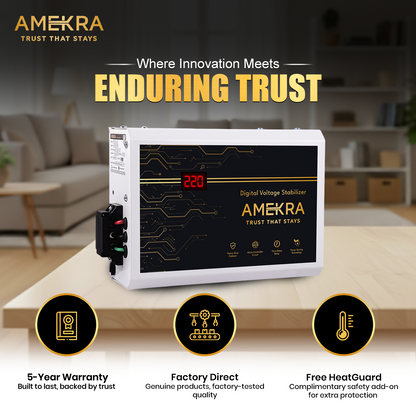 Amekra - Wall Mount Stabilizer for AC Upto 0.8, 1.0, 1.5 Ton - 4KVA - 170V DIGITAL DISPLAY- Aluminium