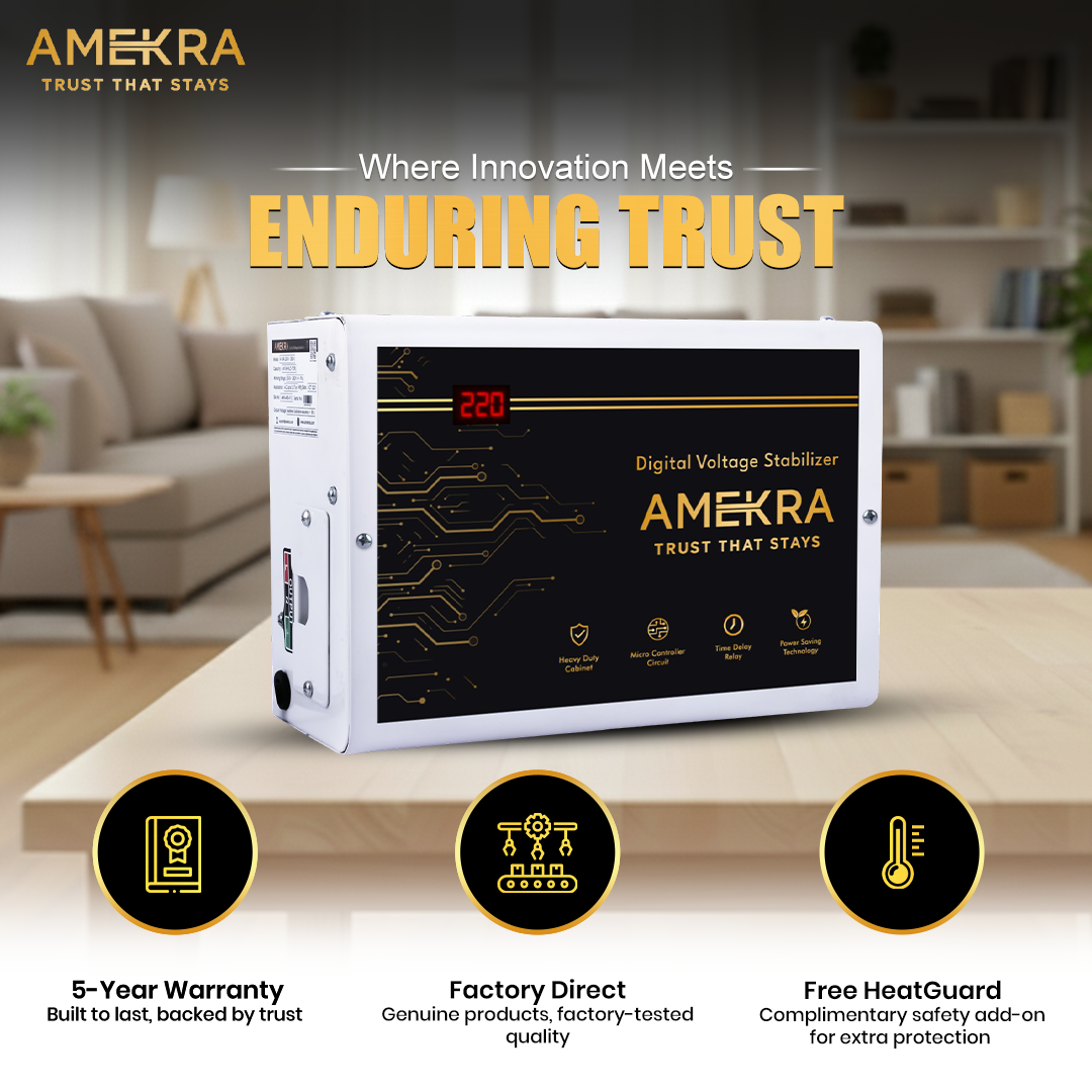 Amekra - Wall Mount Stabilizer for AC Upto 0.8, 1.0, 1.5 Ton - 4KVA - 130V Digital - Copper