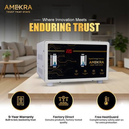 Amekra - Table Top Mainline Voltage Stabilizer for Home - 10KVA - 90V - 8000W - Copper