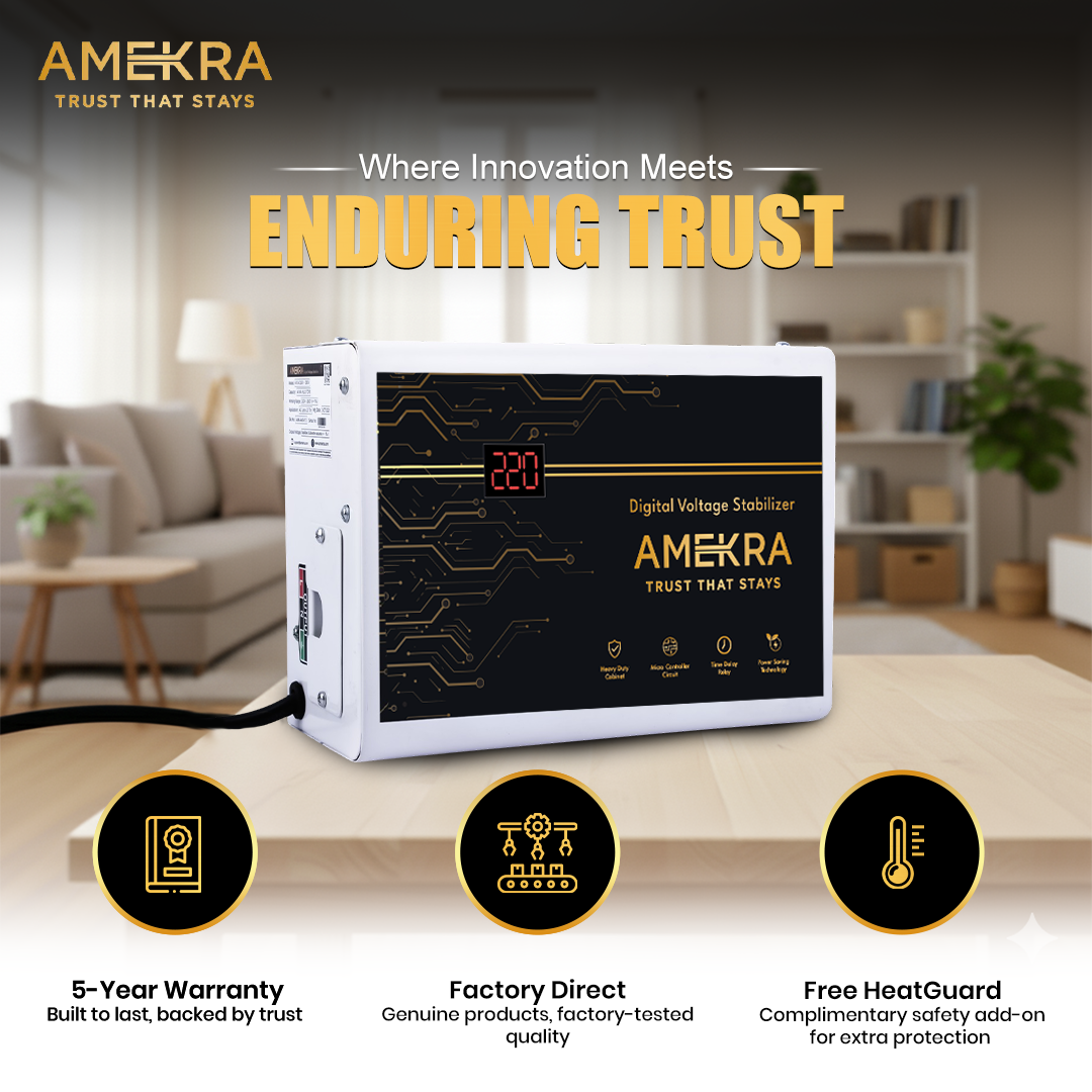 Amekra - Wall Mount Stabilizer for AC Upto 0.8, 1.0, 1.5 Ton - 4KVA - 150V Digital - Aluminium