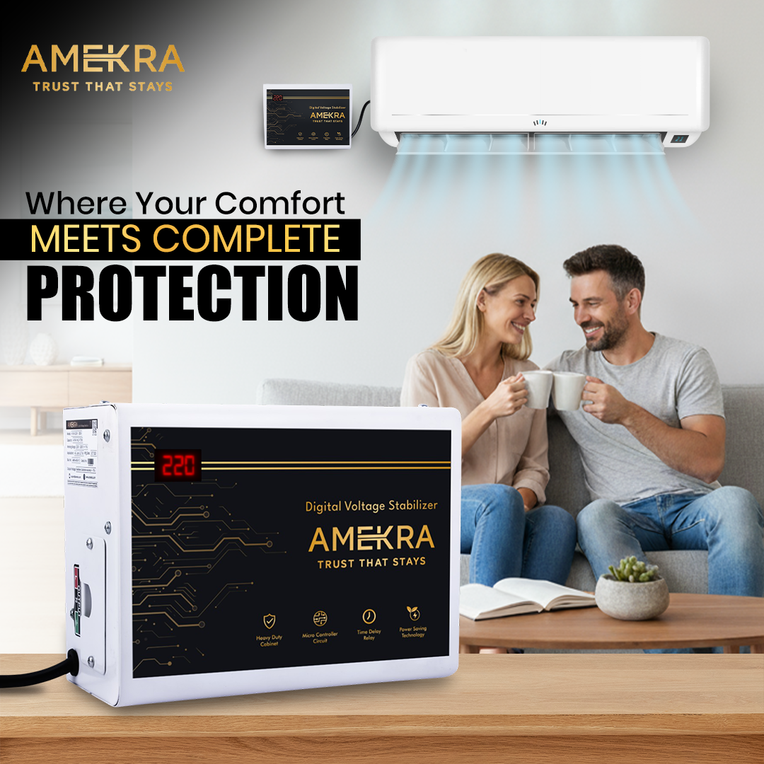 Amekra - Wall Mount Stabilizer for AC Upto 0.8, 1.0, 1.5 Ton - 4KVA - 150V Digital - Aluminium