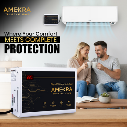 Amekra - Wall Mount Stabilizer for AC Upto 0.8, 1.0, 1.5 Ton - 4KVA - 150V Digital - Aluminium