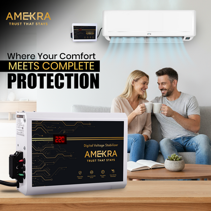 Amekra - Wall Mount AC Voltage Stabilizer for Upto 1.5, 2.0 Ton- 5KVA - 150V Digital - Aluminium
