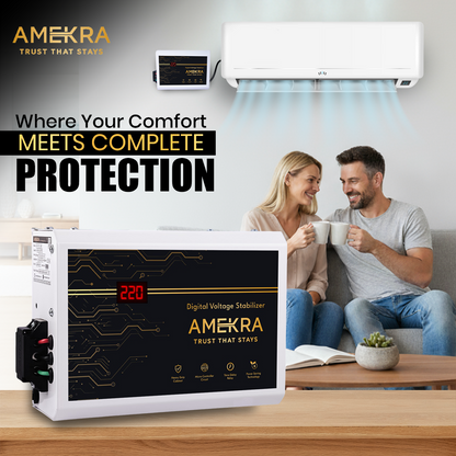 Amekra - Wall Mount Stabilizer for AC Upto 0.8, 1.0, 1.5 Ton - 4KVA - 170V DIGITAL DISPLAY- Aluminium