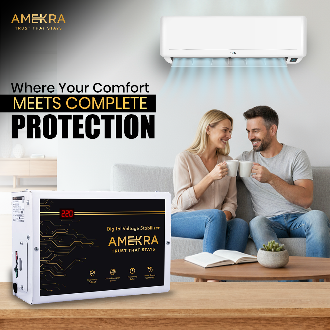 Amekra - Wall Mount Stabilizer for AC Upto 0.8, 1.0, 1.5 Ton - 4KVA - 130V Digital - Copper