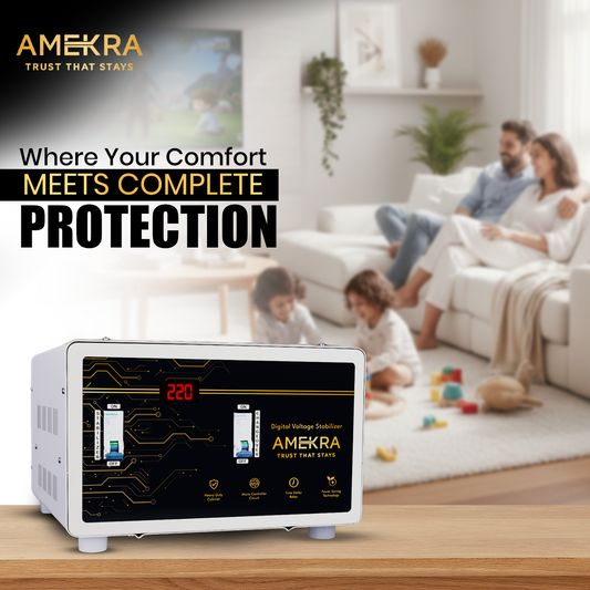 Amekra - Table Top Mainline Voltage Stabilizer for Home - 10KVA - 90V - 8000W - Aluminium