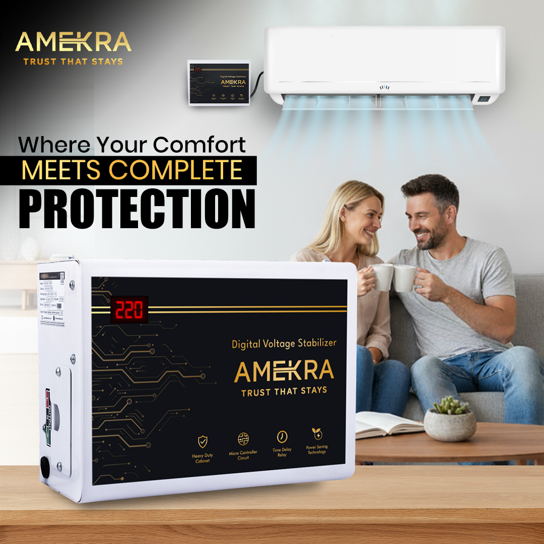 Amekra - Wall Mount Stabilizer for AC Upto 0.8, 1.0, 1.5 Ton - 4KVA - 150V Digital - Copper