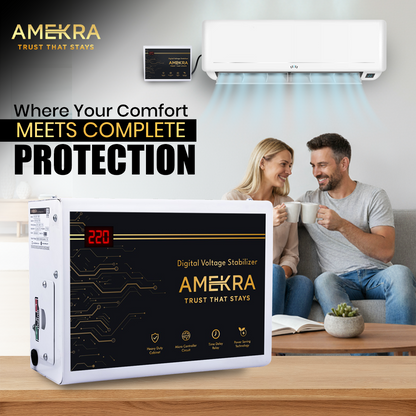 Amekra - Wall Mount Stabilizer for AC Upto 0.8, 1.0, 1.5 Ton - 4KVA - 150V Digital - Copper