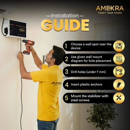 Amekra - Wall Mount AC Voltage Stabilizer for Upto 1.5, 2.0 Ton- 5KVA - 150V Digital - Aluminium