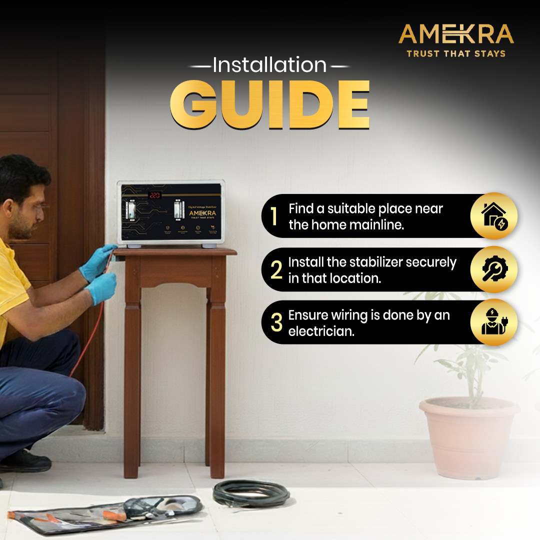 Amekra - Table Top Mainline Voltage Stabilizer for Home - 10KVA - 90V - 8000W - Copper