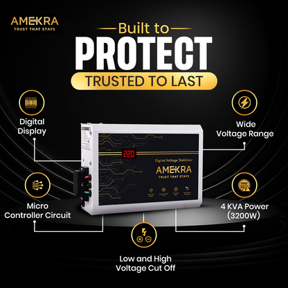Amekra - Wall Mount AC Voltage Stabilizer for Upto 1.5, 2.0 Ton- 5KVA - 150V Digital - Aluminium