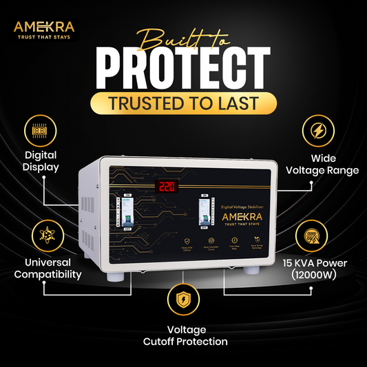Amekra - Table Top Mainline Voltage Stabilizer for Home - 15KVA - 130V - 12000W - Copper